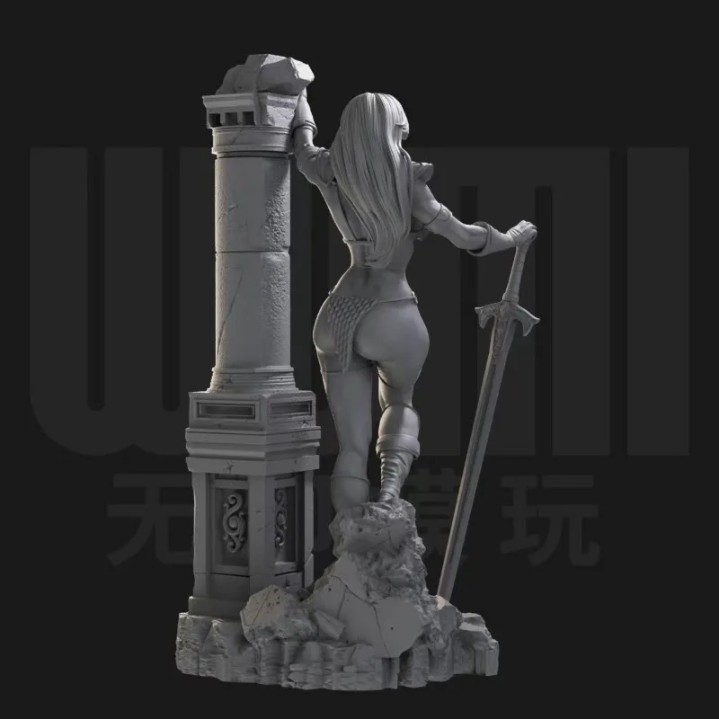 1/24 Resin Figure Model Kit Red Hair Female Swordsman Fantasy Hobby Miniature Diorama Toy Unassembled Unpainted  Garage kit