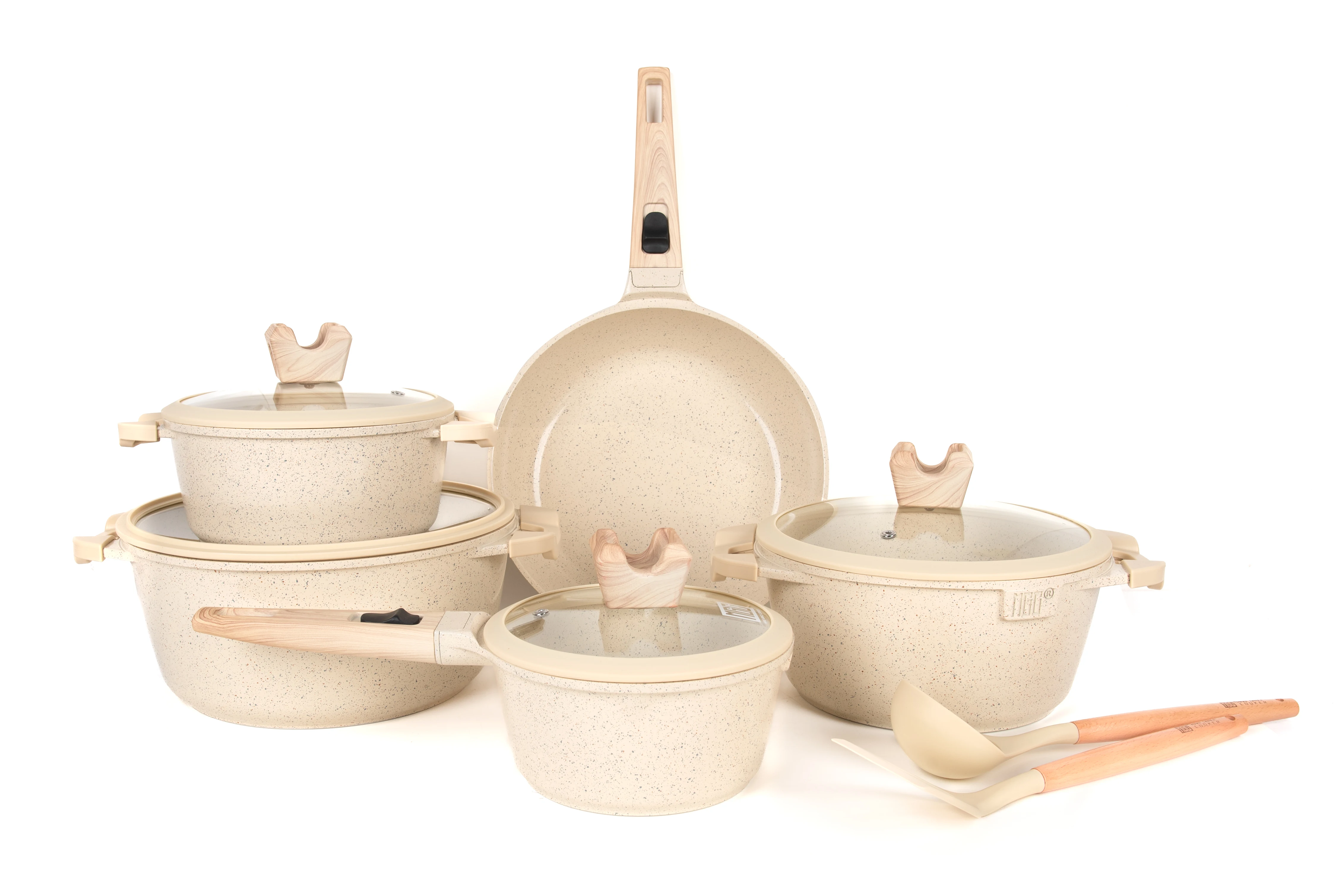 Modern Durable New Cookware Set Die Cast Nonstick Ceramic Coating Aluminum Alloy 11-Piece Induction Pots Pans Detachable Handles