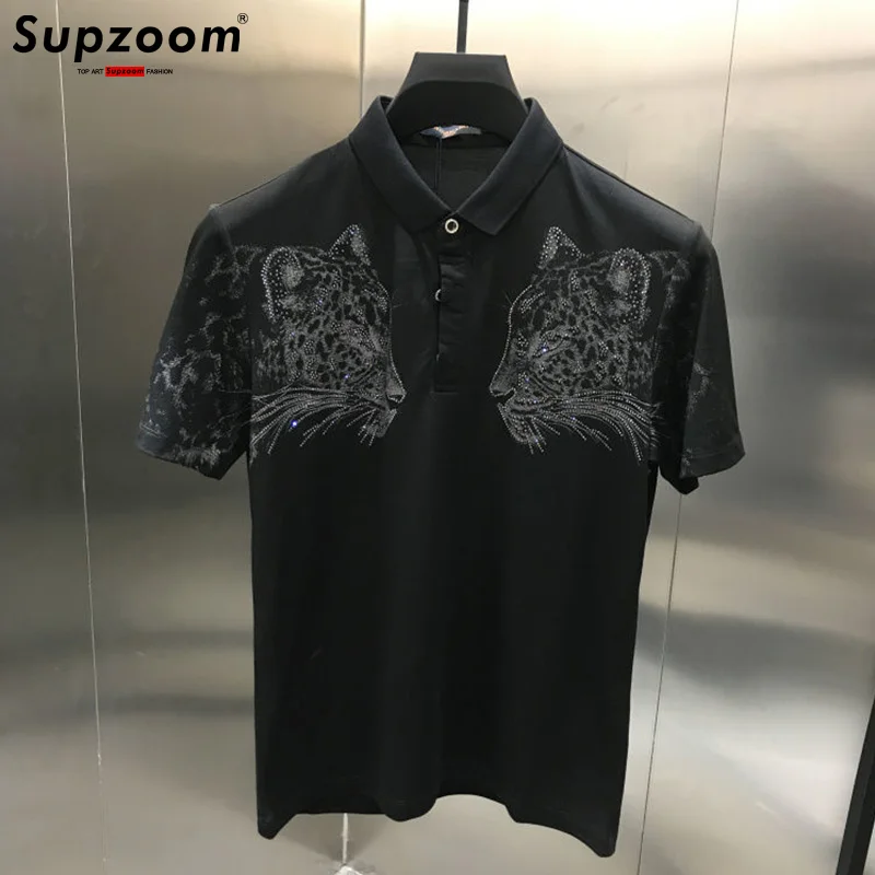 Supzoom 2024 New Arrival Tiger Head Printing Short Knitted Casual Solid Polos Summer T Shirt Men Leisure Cotton Tshirt