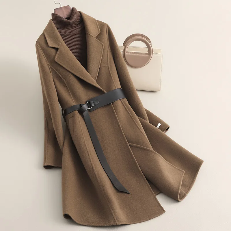 2024 Spring New Mid-Length Reversible Cashmere Coat Women's Woolen Coat