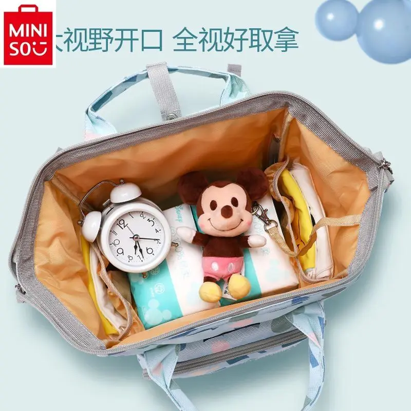 MINISO tas ibu dan bayi, Mickey Disney Multi fungsi, kapasitas besar, portabel bahu, tas ibu dan ibu modis