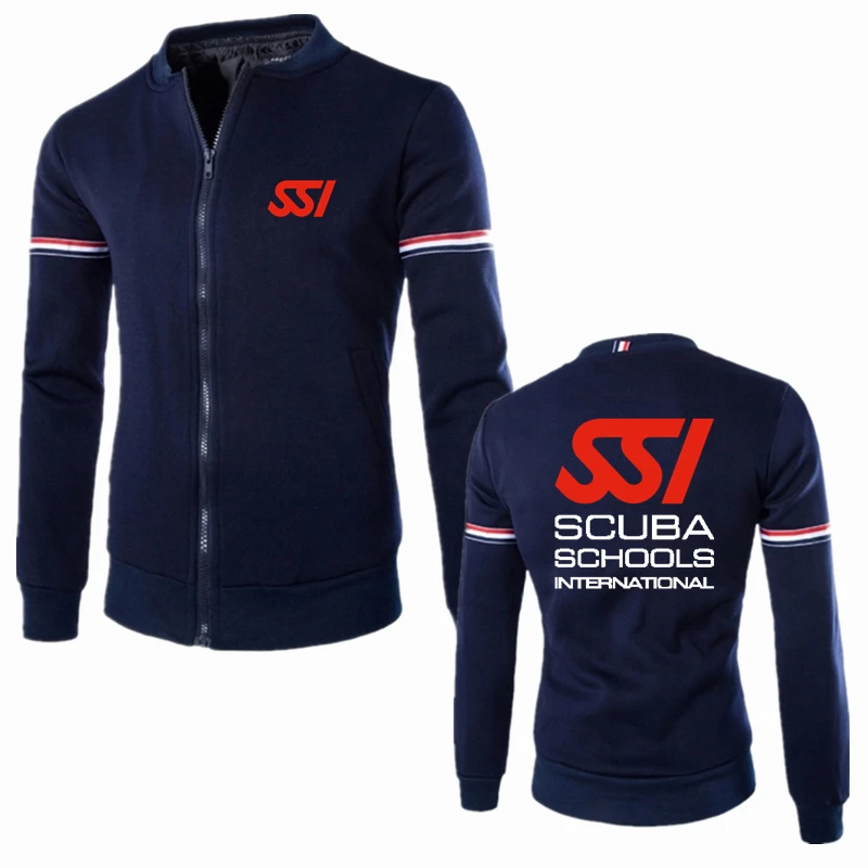 

Spring Autumn Classic Tops Scuba Schools International SSI Logo Print Customizable Logo Men Temperament Zipper Jacket Fashion