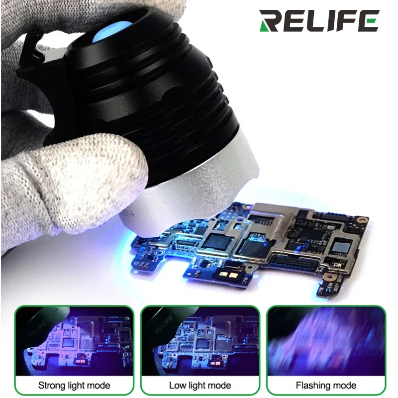 RELIFE UV Curing Lamp for UV Curing Solder Mask Phone Motherboard PCB Repair LED Flashlight optical glue Ultra Violet Light