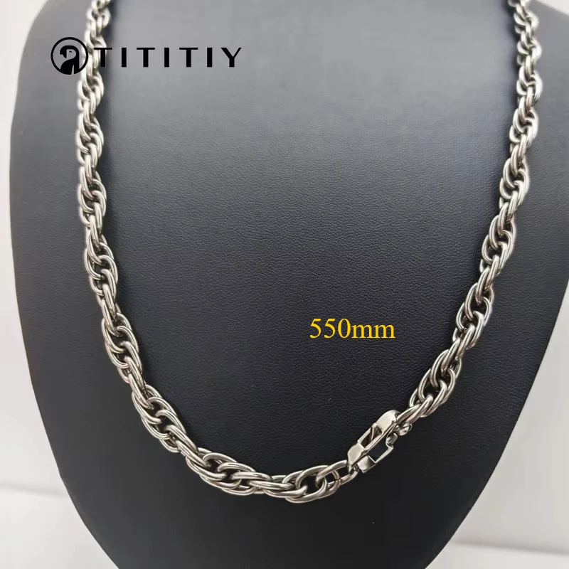 

Pure Titanium Necklace Twisted Shape Wide 7mm Lightweight Anti Allergic No Allergic Superior Quality Men Women Necklace 550mm