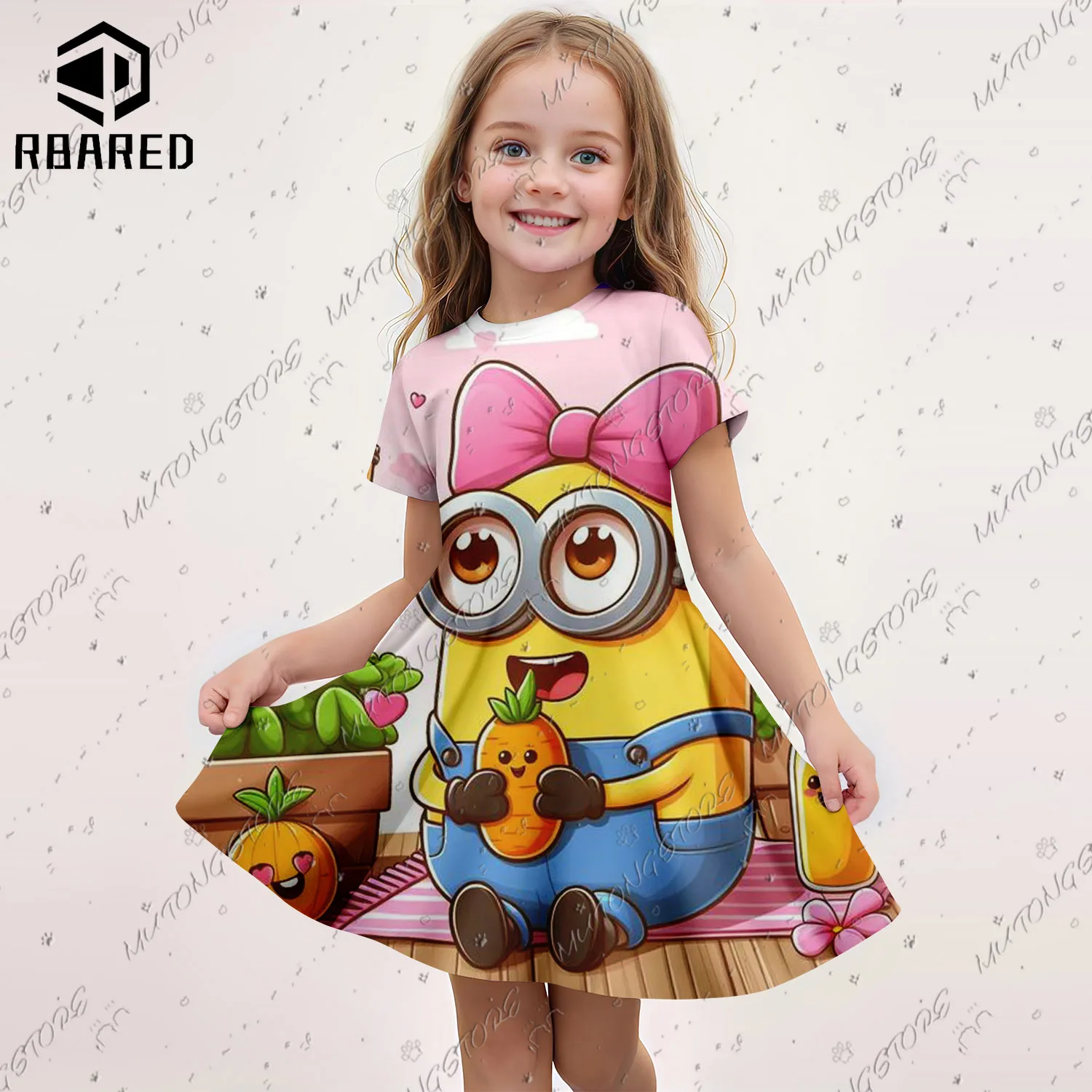 2024 New Summer Girls Short Sleeve Kids Dress Cute Winnie the Pooh 3D Print Skirt Children\'s Casual Cosplay Costume Nightgown