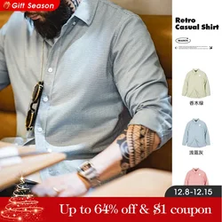 Maden Men's Casual Commuter Business Formal Shirt 100% Cotton  Slim Fit Long Sleeve Plaid Shirts Vintage Social Blouses Tops