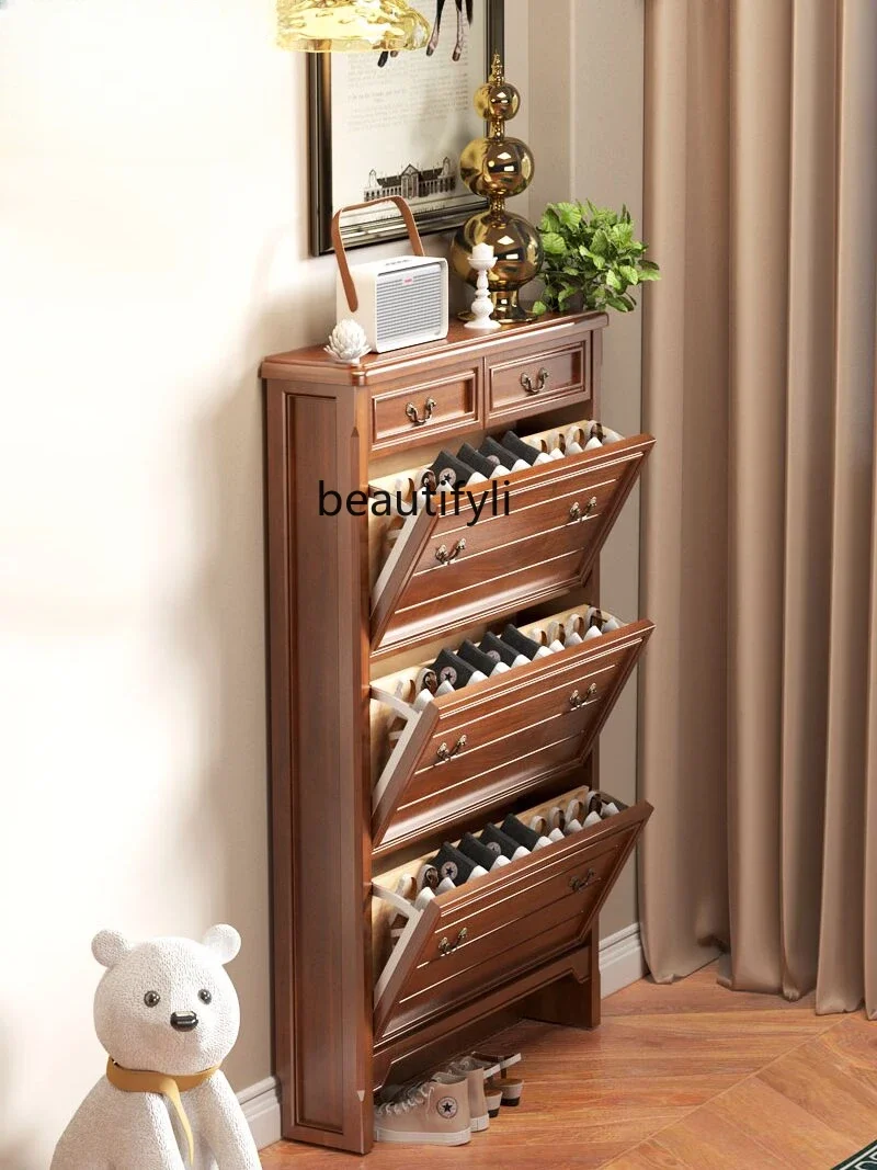 

Modern Minimalist American Country Style Solid Wood Tilting Ultra-Thin Shoe Cabinet New Small Apartment Narrow Cabinet