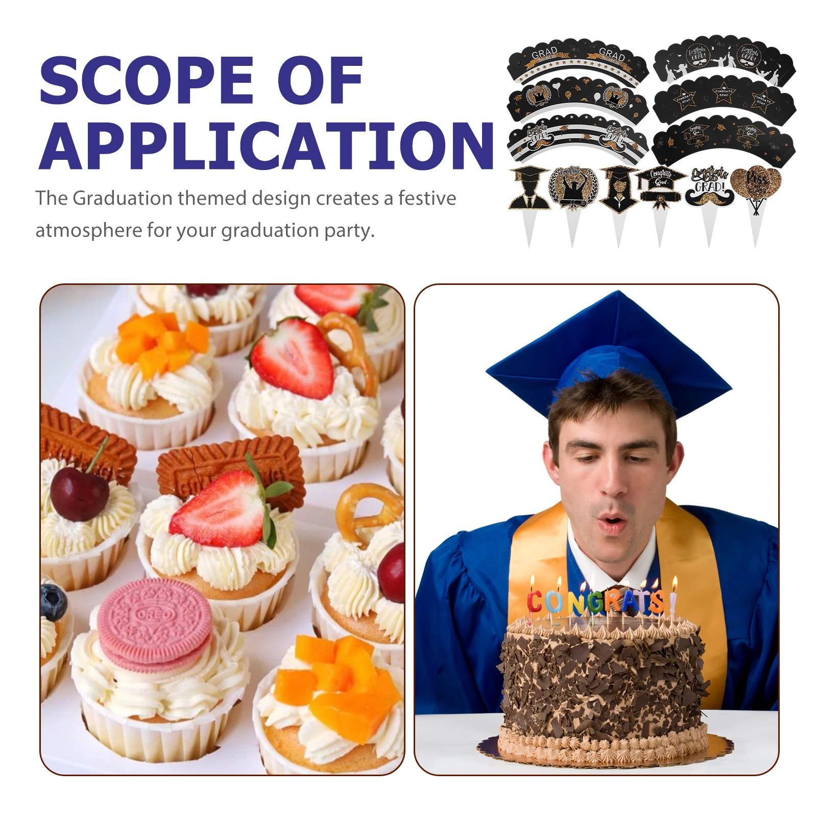 

1 set Cake Decoration Insert Topper Blue Graduation Party Cupcake Toppers Dessert Ornaments Cake Picks Kit Bake Ware