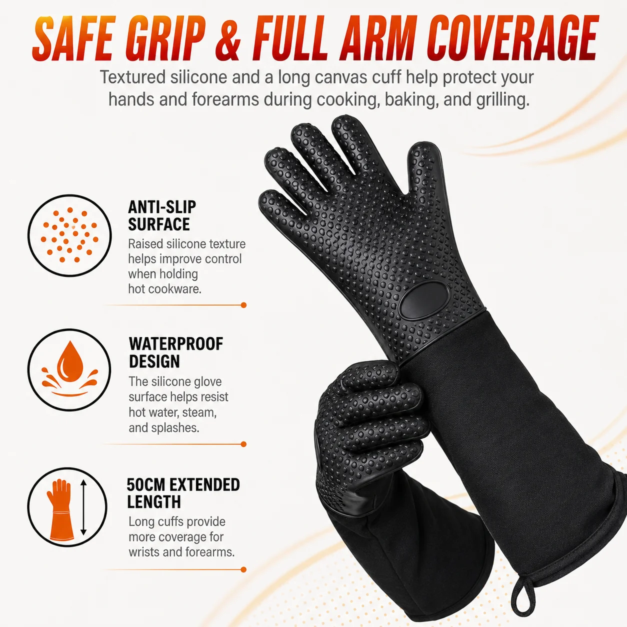 Extra Long Professional Silicone Oven Mitts Gloves with Quilted Liner Durable Heat Resistant Grill Oven Gloves Baking Tools