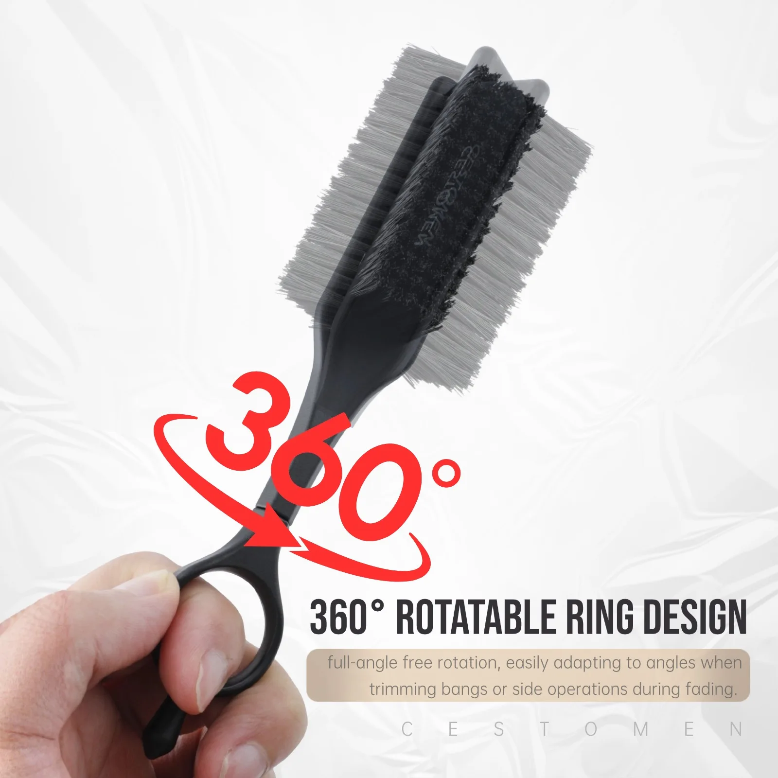 2Pcs Barber Hair Brush and Mini Folding Beard Comb Set - Professional 360°Rotatable Ring Fade Brush Pocket Comb for Men’s Beard