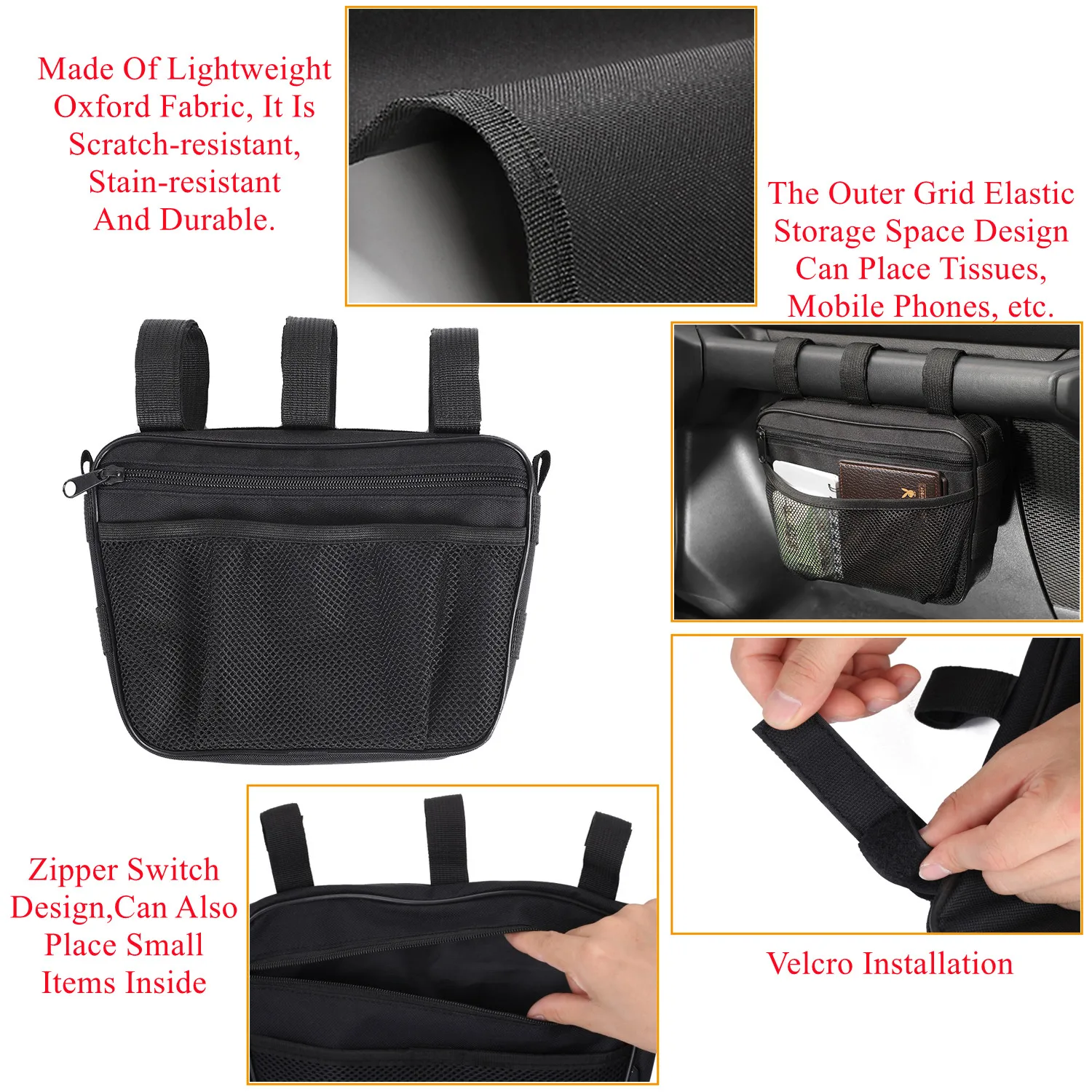 Car Front Passenger Grab Handle Storage Bag Co-pilot Armrest Organizer for Jeep Wrangler TJ JK JL Gladiator JT 4XE 1997-2026 view 2