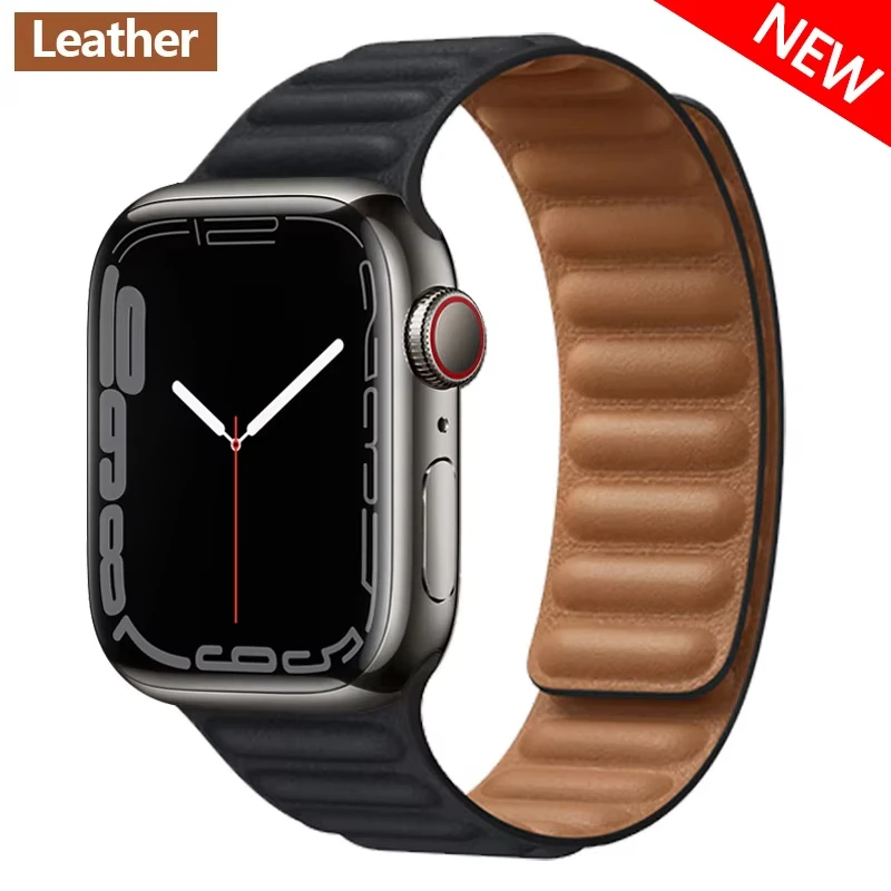 Original Leather Link For Apple Watch Band 45-41mm 44mm-46-40mm Magnetic bracelet iWatch Series 10 9 8 7 6 SE Ultra 2 49mm Strap