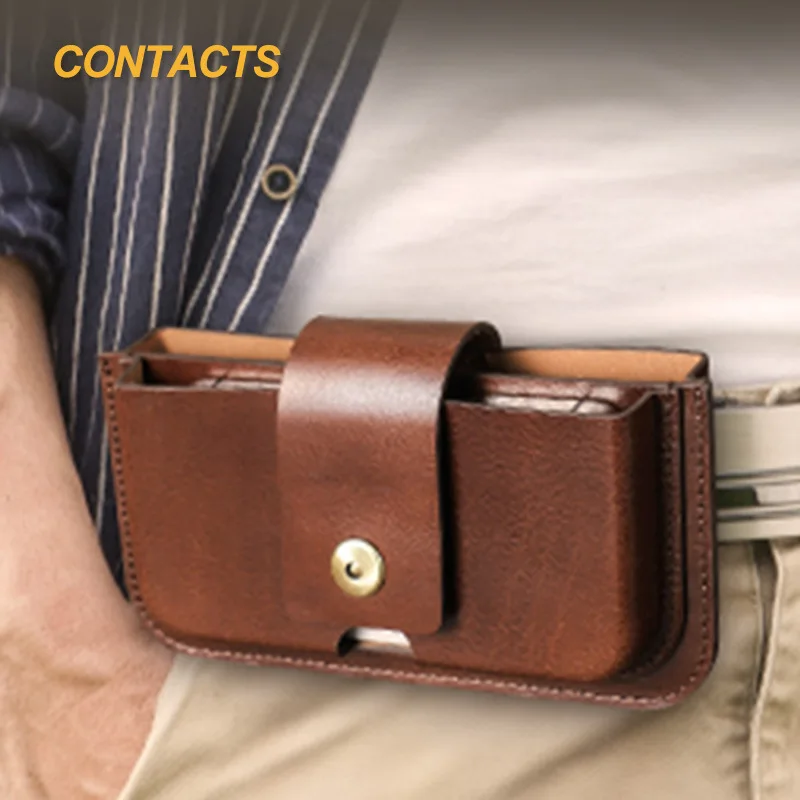 

HTS-CF9092 Men's and women's retro casual top layer cowhide phone bag buckle 6.9-inch genuine leather phone waist bag