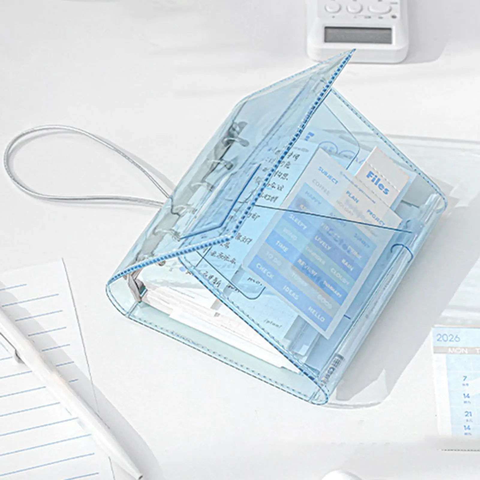 Cuaderno A7 Transparente de PVC Recargable, Cuaderno de Hojas Sueltas Portátil, Estilo Ins, Diario de Bolsillo Estético con Diseño de Acordeón de Tres Pliegues