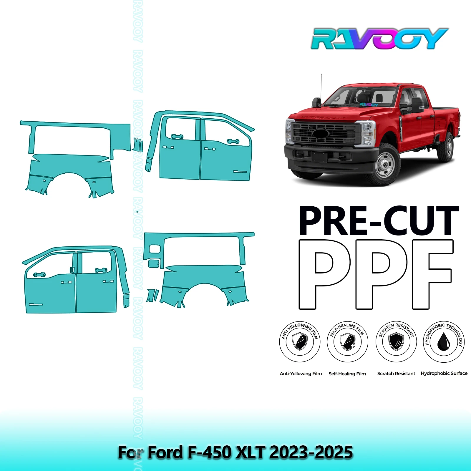 

For Ford F-450 XLT 2023-2025 8.5mil Clear Matte Pre-Cut PPF Door & A/B Pillar Kit TPU Paint Protection Film Set