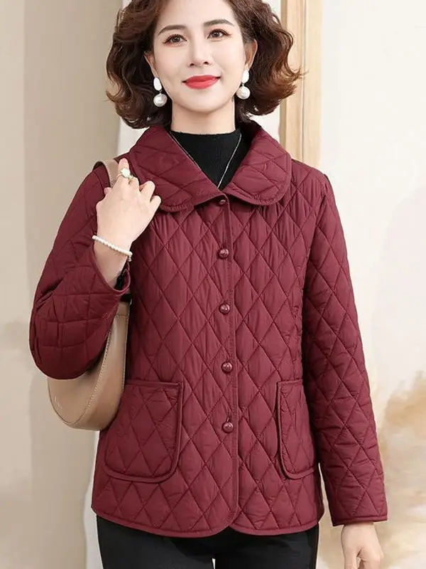 

Lightweight Cotton Jaet for Women Spring Autumn Diamond Pattern Sli Mommy Faion Versatile Small Size Middle-Aged