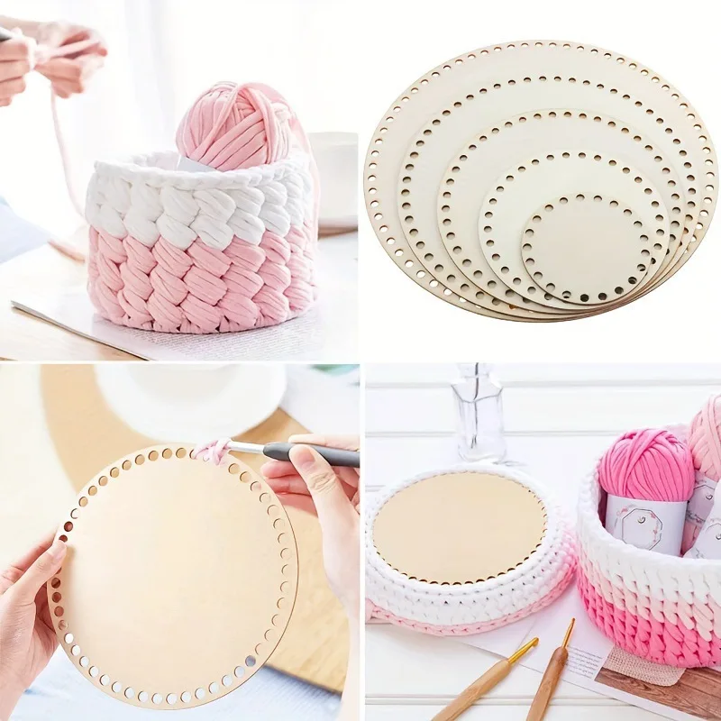 

5 шт. круглых оснований из натурального дерева с отверстиями для DIY-корзин, коробок для хранения, деревянных донных пластин, аксессуаров для ручного вязания