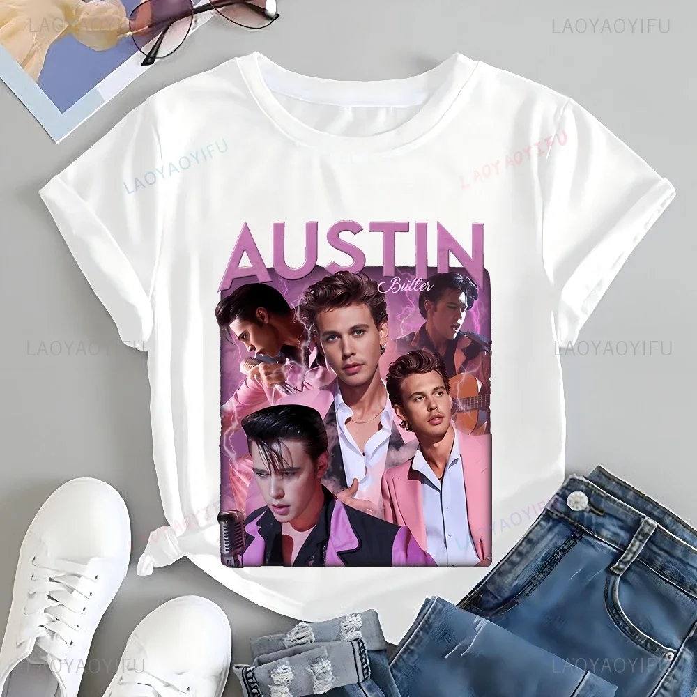 Austin Butler Graphic Print Fashion T-shirt, Unisex Casual Streetwear, Spring/summer Top Cotton Short Sleeve T-shirt