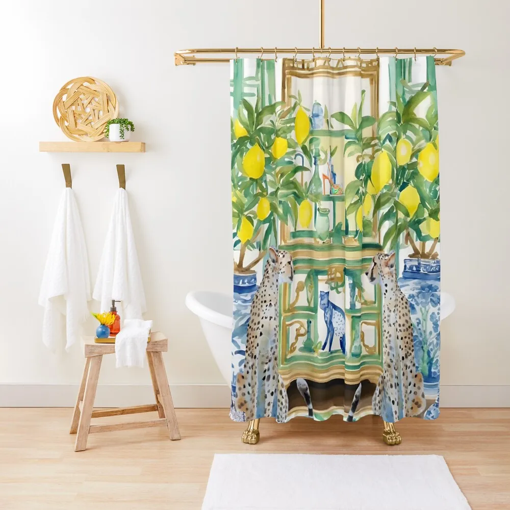 

Two cheetahs in chinoiserie interior with ginger jars and lemon trees Shower Curtain In The Bathroom For Bathroom Curtain