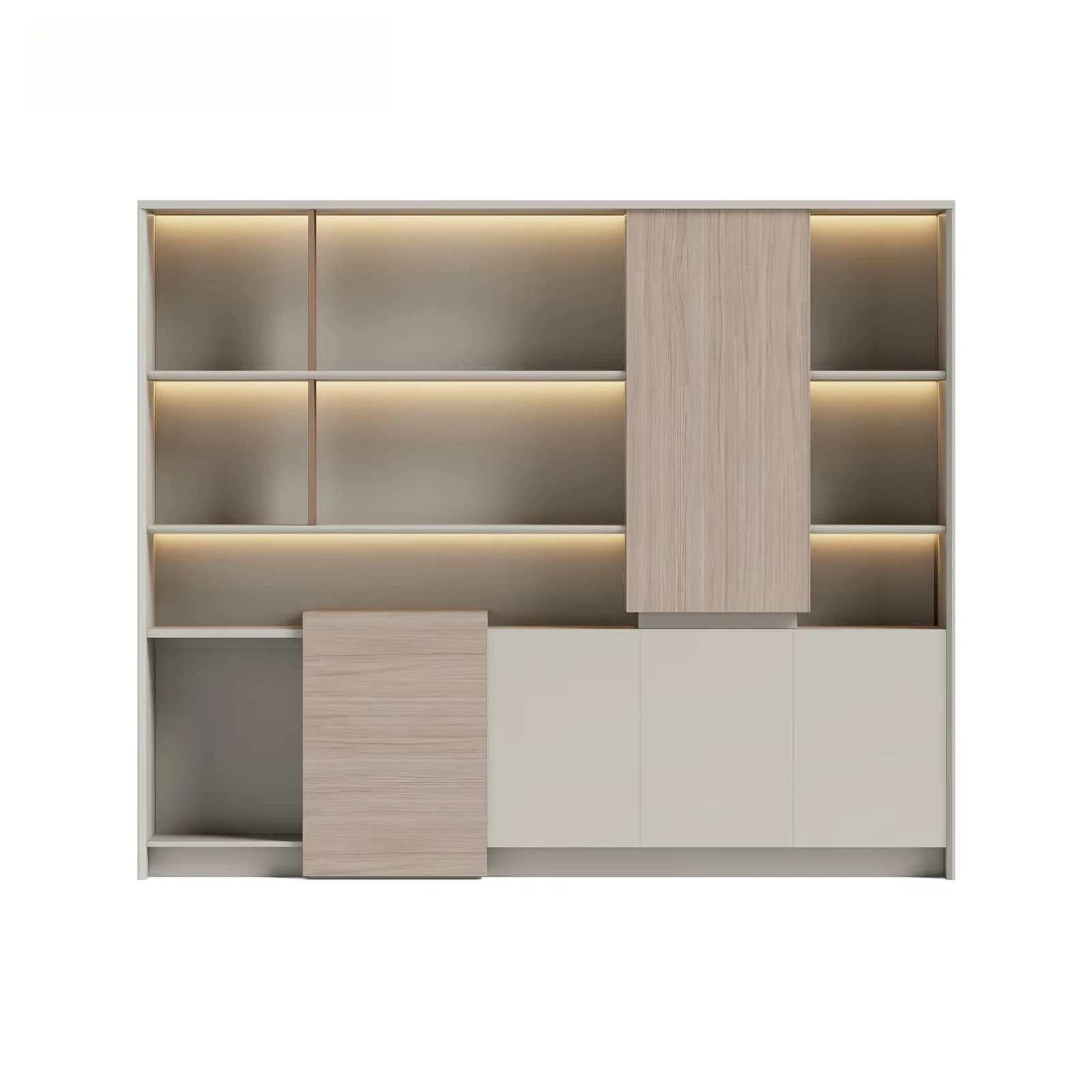 &`Modern Solid Wood Modular Office Wall Cabinet LED Lighting Executive Credenza Large Capacity Storage Display Shelf for Office