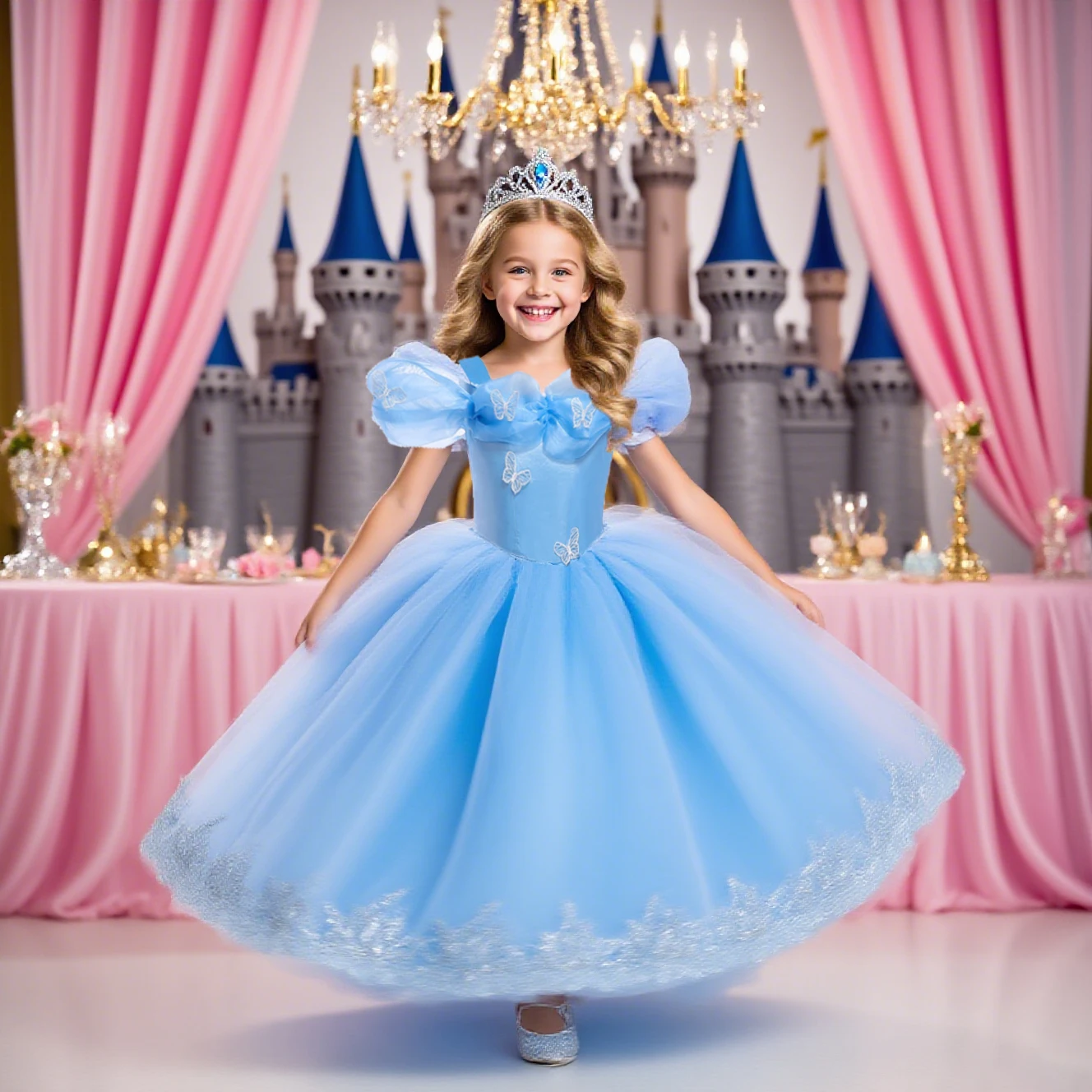 

Kid Blue Cinderella Cos Dress for Girls Long Princess Gown Birthday Christmas New Year Party Butterfly Halloween Cosplay Costume
