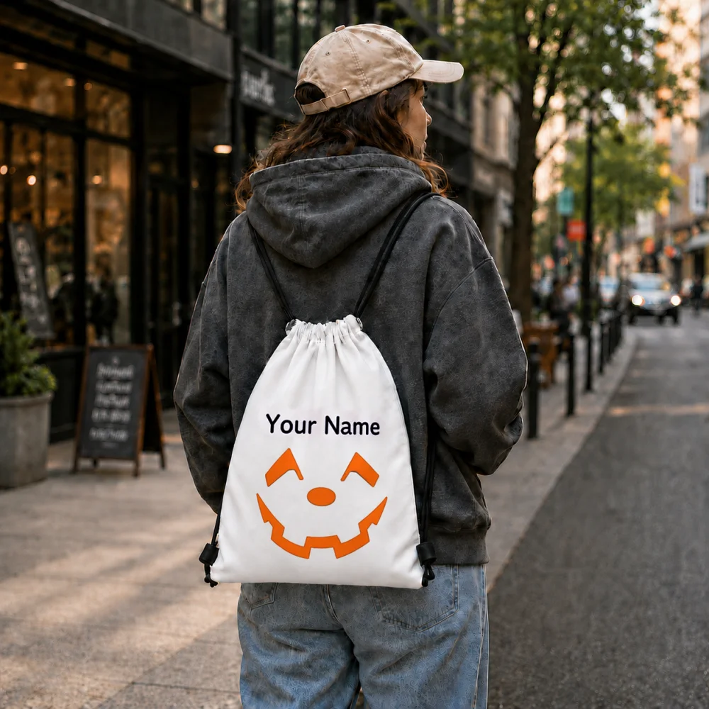 Personalized Trick Or Treat Drawstring Bag Custom Name Halloween Candy Backpack Kids Halloween Party Gift Sack