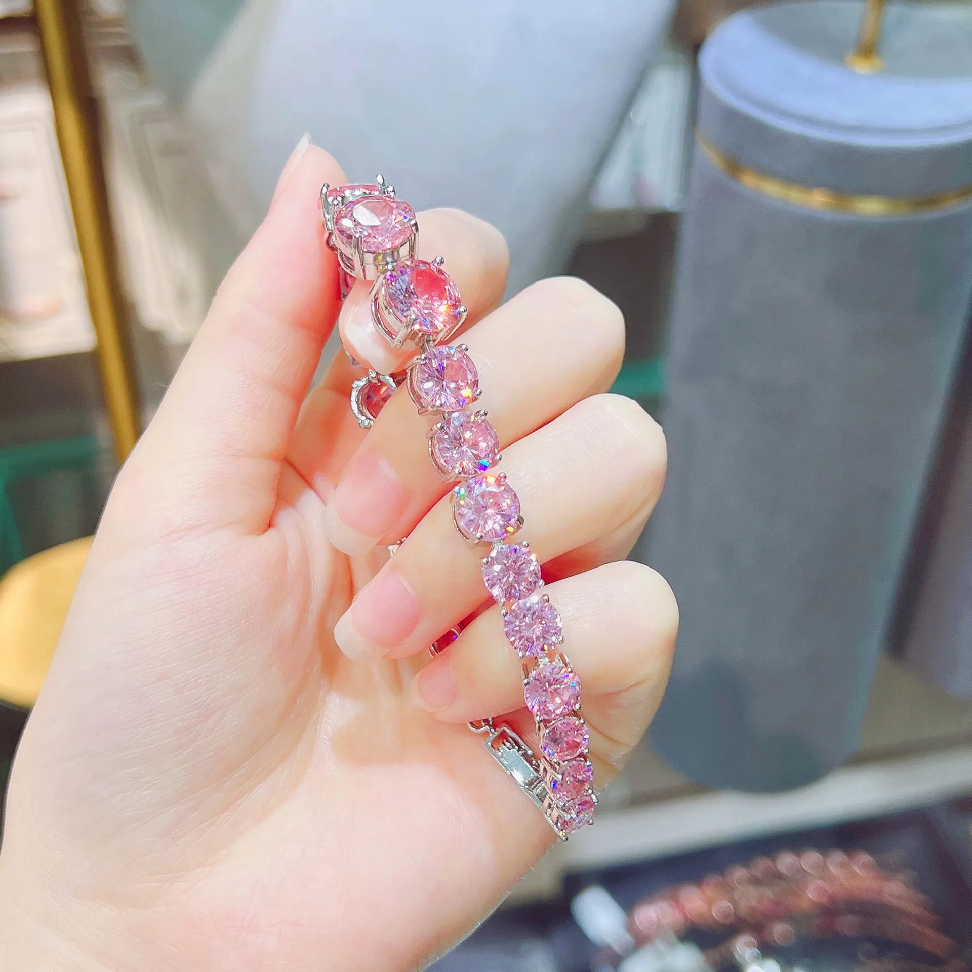 Luxury Full Diamond Yellow/Pink Zircon Bracelets Women's Fashion Pink Crystal Pink Diamond Bracelet Jewelry Wholesale