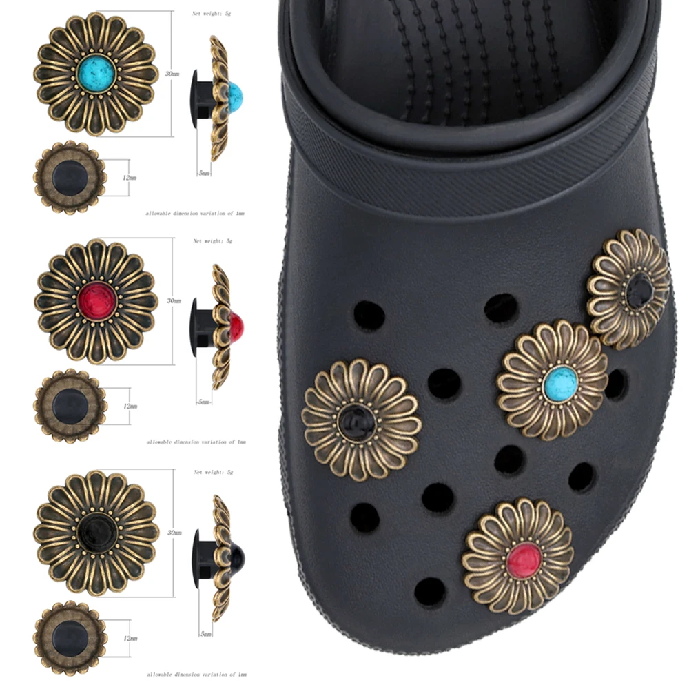 1 Pcs Shoe Decorations Sandalias De Metal Copper Color Flower Shoe Charms Pins Accesorios Pines Para Simulated Turquoise W-38