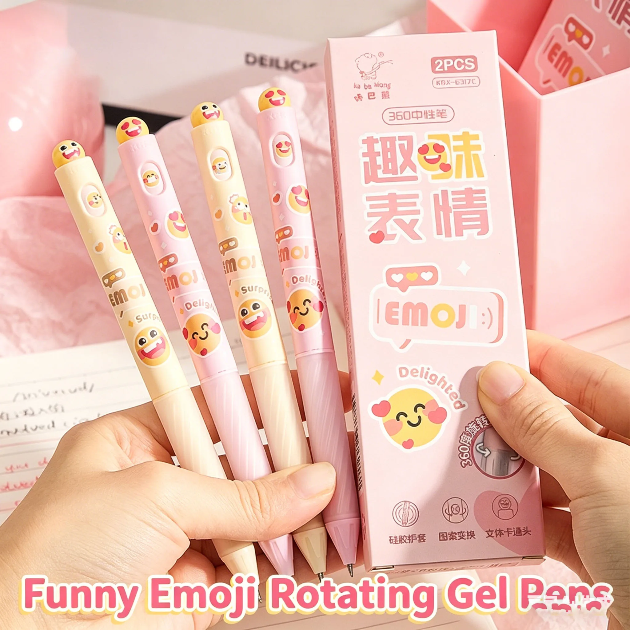 Funny Emoji Twist Gel Pen Set, 360° Rotating Design, 0.5mm Fine Point Smooth Writing Pens for School