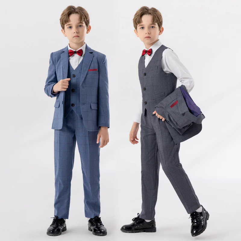 

Boys Blue Grey Slim Fit Suits Formal Wear Children Teenager Best man Host Performance Clothes Kids Students Party Full Dress