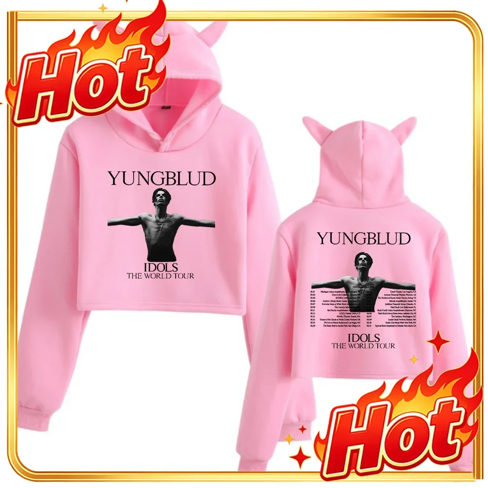 Yungblud Idols the World Tour 2026 Cat Ears Sweatshirt Crop Tops Long Sleeve Girls Fashion Hoodie