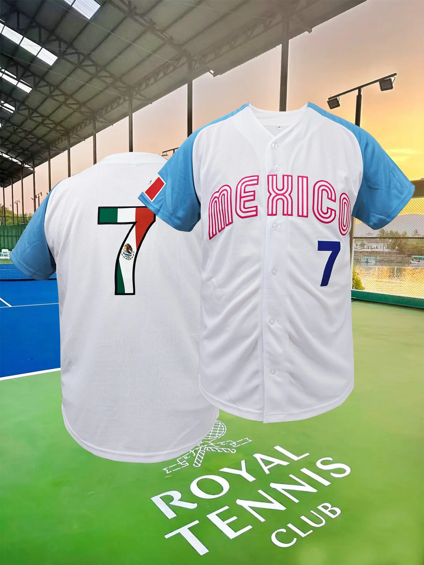 

Мужская MEXICO # Бейсбольный трикотаж с вышивкой 7, дышащая бейсбольная рубашка, спортивная рубашка с короткими рукавами для тренировок и соревнований