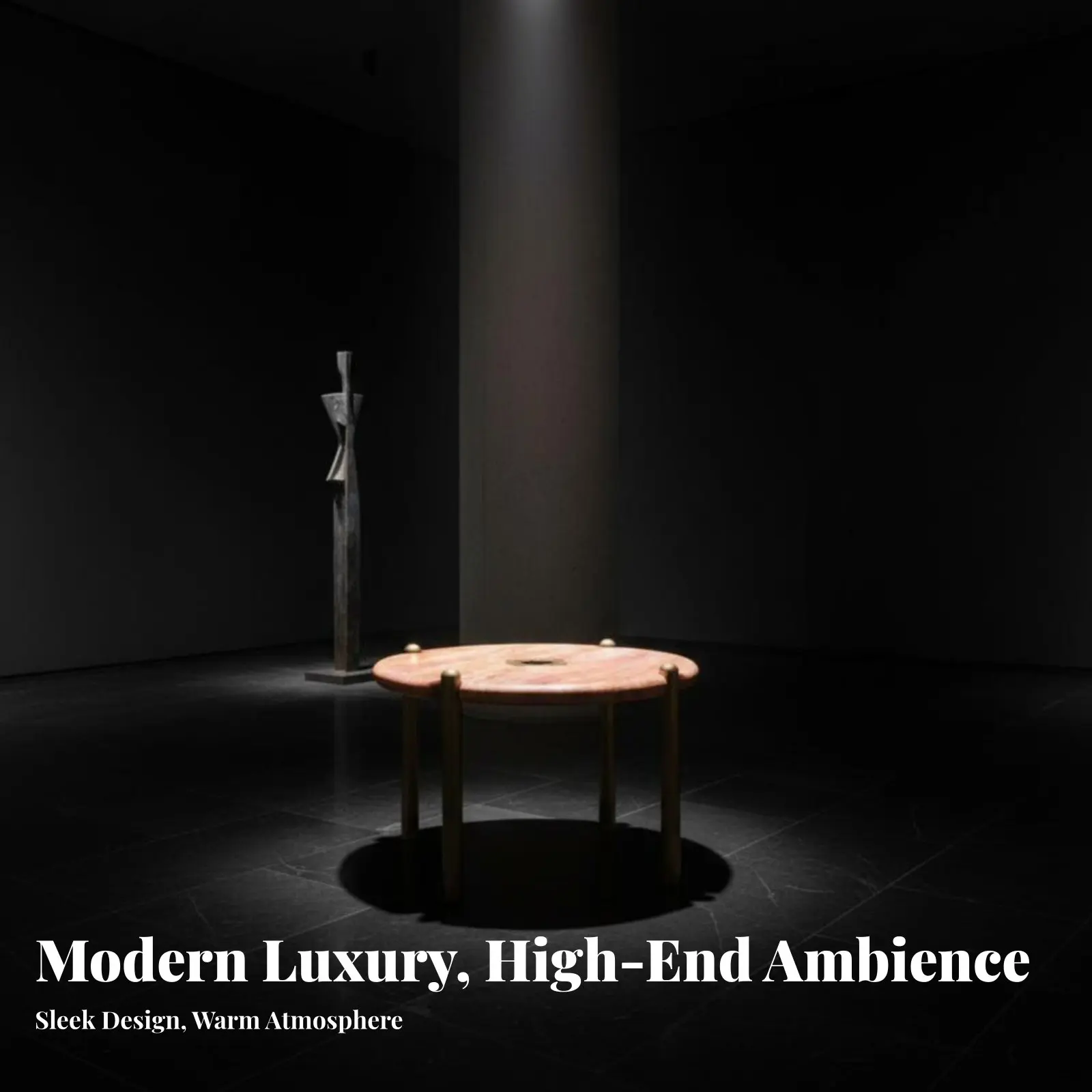 

Round Coffee Table with Cut-Carved Pedestal Italian Inspired Living Room Furniture Minimalist Design Sculptural Base