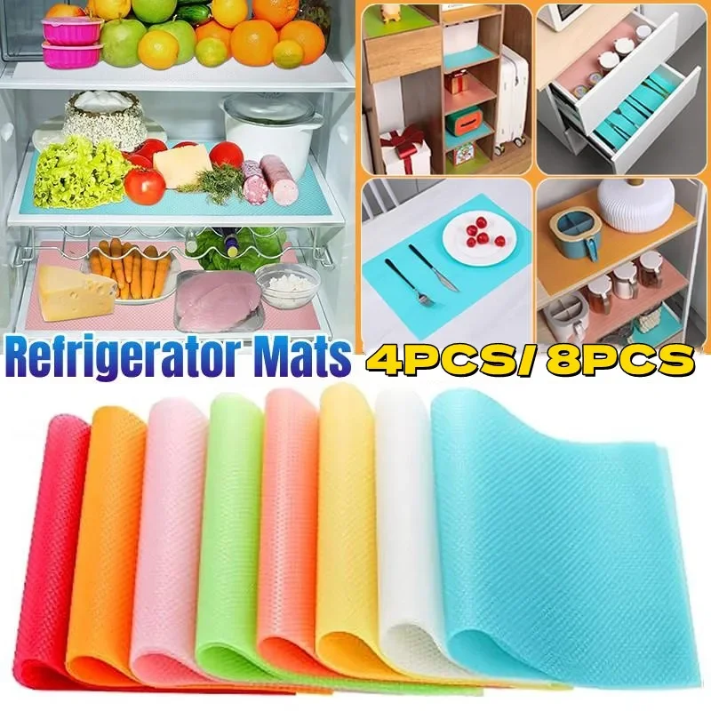 

4/8PCS Refrigerator Pad Antifouling Kitchen Cabinet Drawer Mat Non-Slip Fridge Liner Pads Reusable Shelf Cover Liners Table Pad