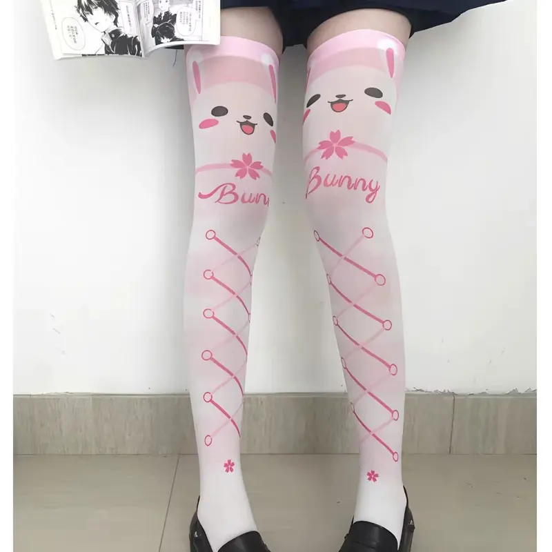 2025 New Lolita Kawaii Socks Fashion Stockings Casual Polyester Thigh High Over Knee High Socks Girls Womens Long Knee Sock