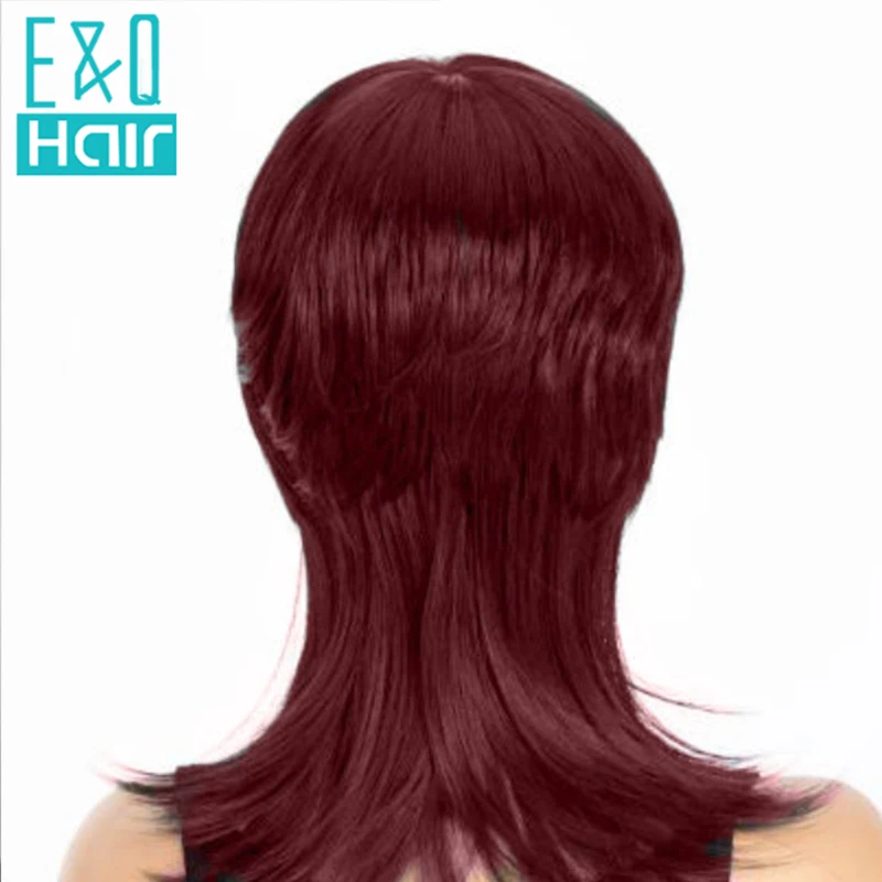 EQ-Perruque Brésilienne Naturelle Remy, Cheveux Courts Lisses, Bordeaux 99J, Faite à la Machine, Coupe Pixie, pour Femme