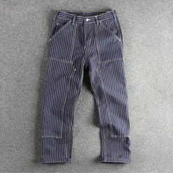 Amkaji Underground Workwear Pants WABASH Dyed Blue Striped Straight Trousers Men's Replica American Vintage Original Color Pants