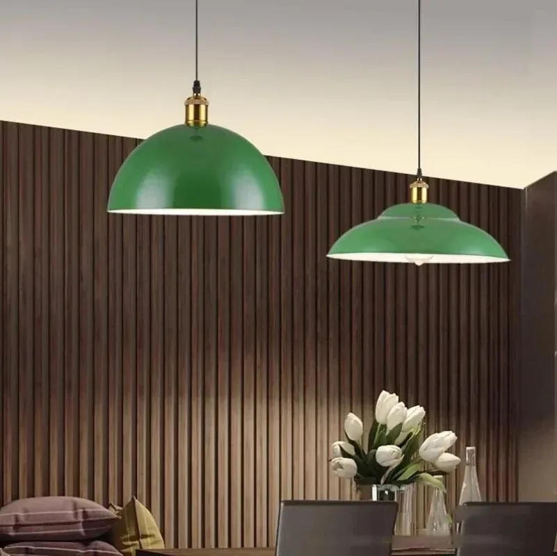 American Loft Retro Led Chandelier Industrial Style Restaurant E27 Decorative Light Restaurant Pendant Lighting Green Lampshade