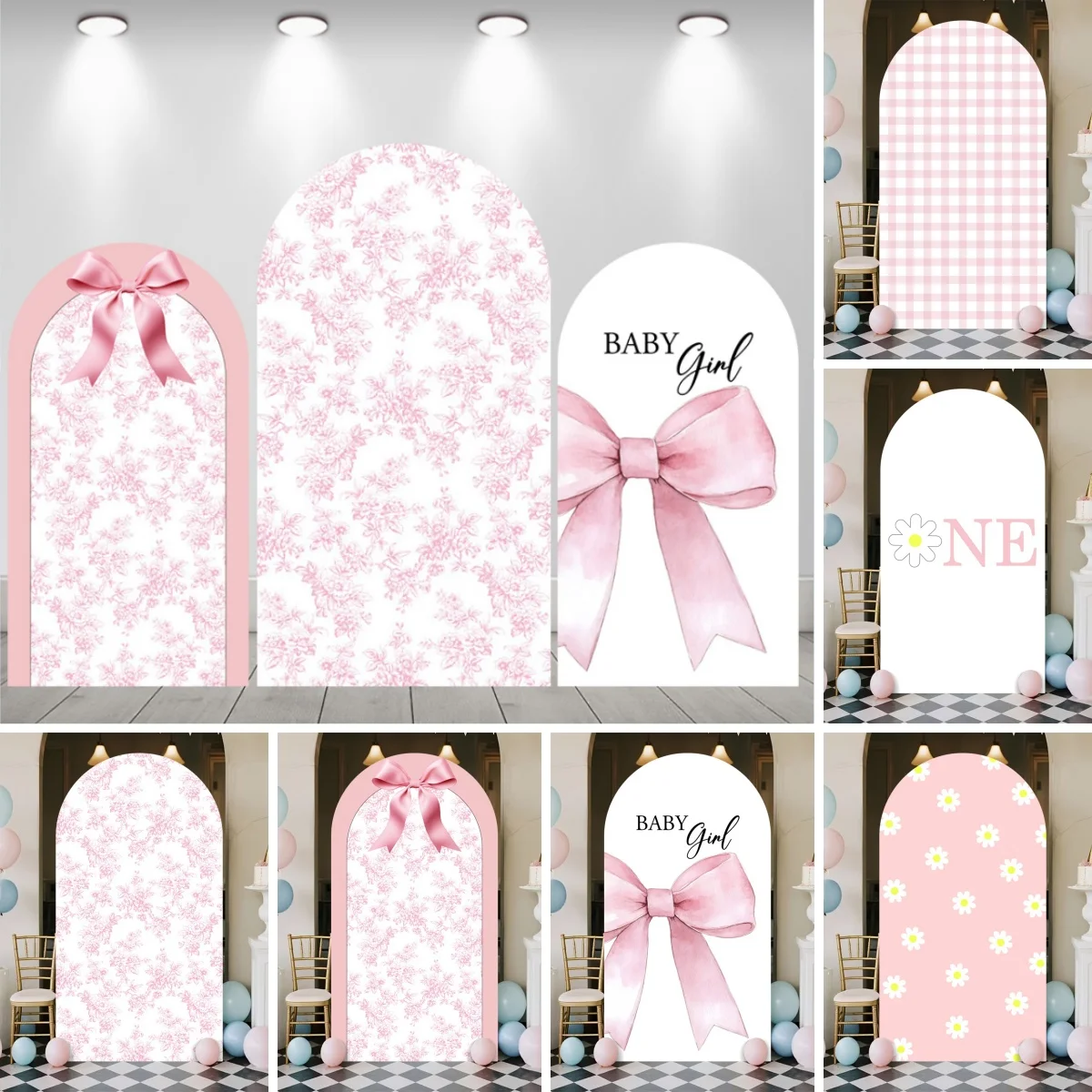 

Baby Shower Single-Sided Arched Photography Backdrop Gender Reveal Pregnant Bathing Girl Birthday Party Wedding Decor Background