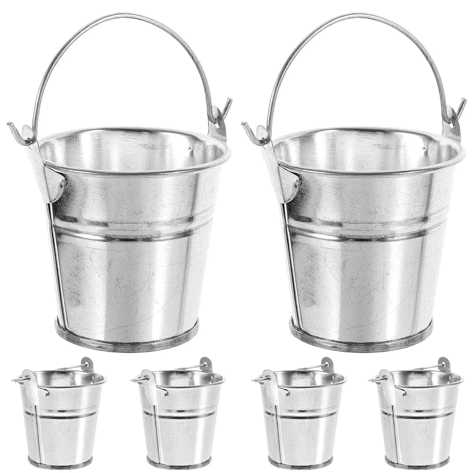 

6 Pcs Home Decor Miniature Gardening Toy House Barrel Decoration Buckets Ornament Iron Silver