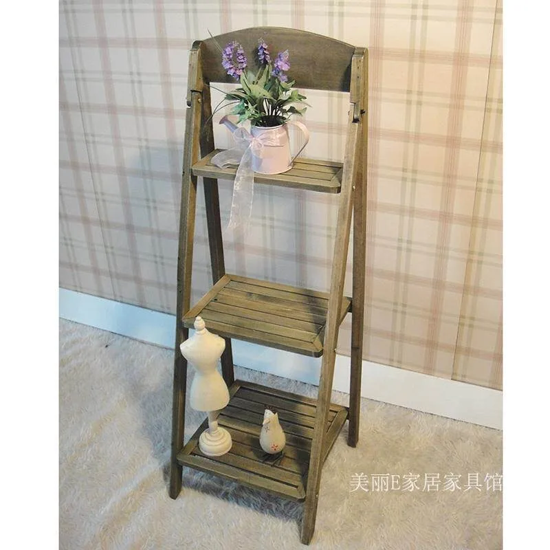 American style, solid wood old craft flower stand, pastoral series wooden antique storage rack, multi-layer rack, storage rack
