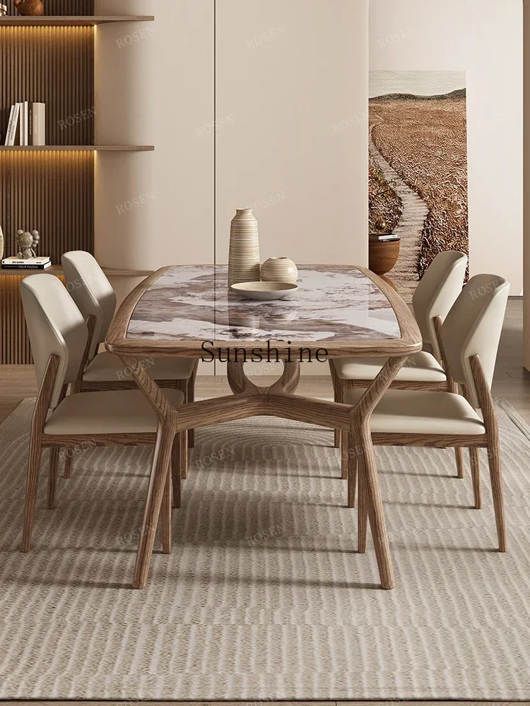 Nordic marble slate dining table household dining table rectangular solid wood dining table and chair combination