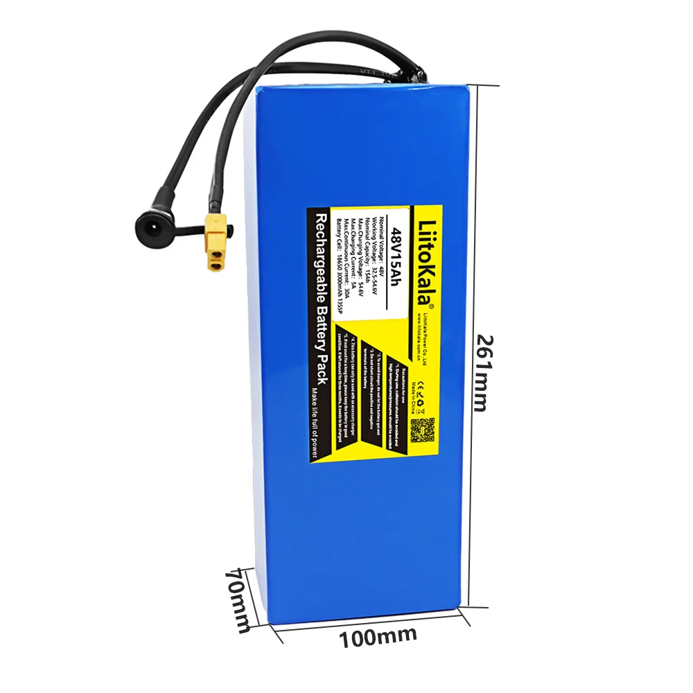 LiitoKala 48V15Ah 18650 E-bike battery li ion battery pack bicycle scoot conversion kit bafang 1000W XT60 plug 54.6V Charger