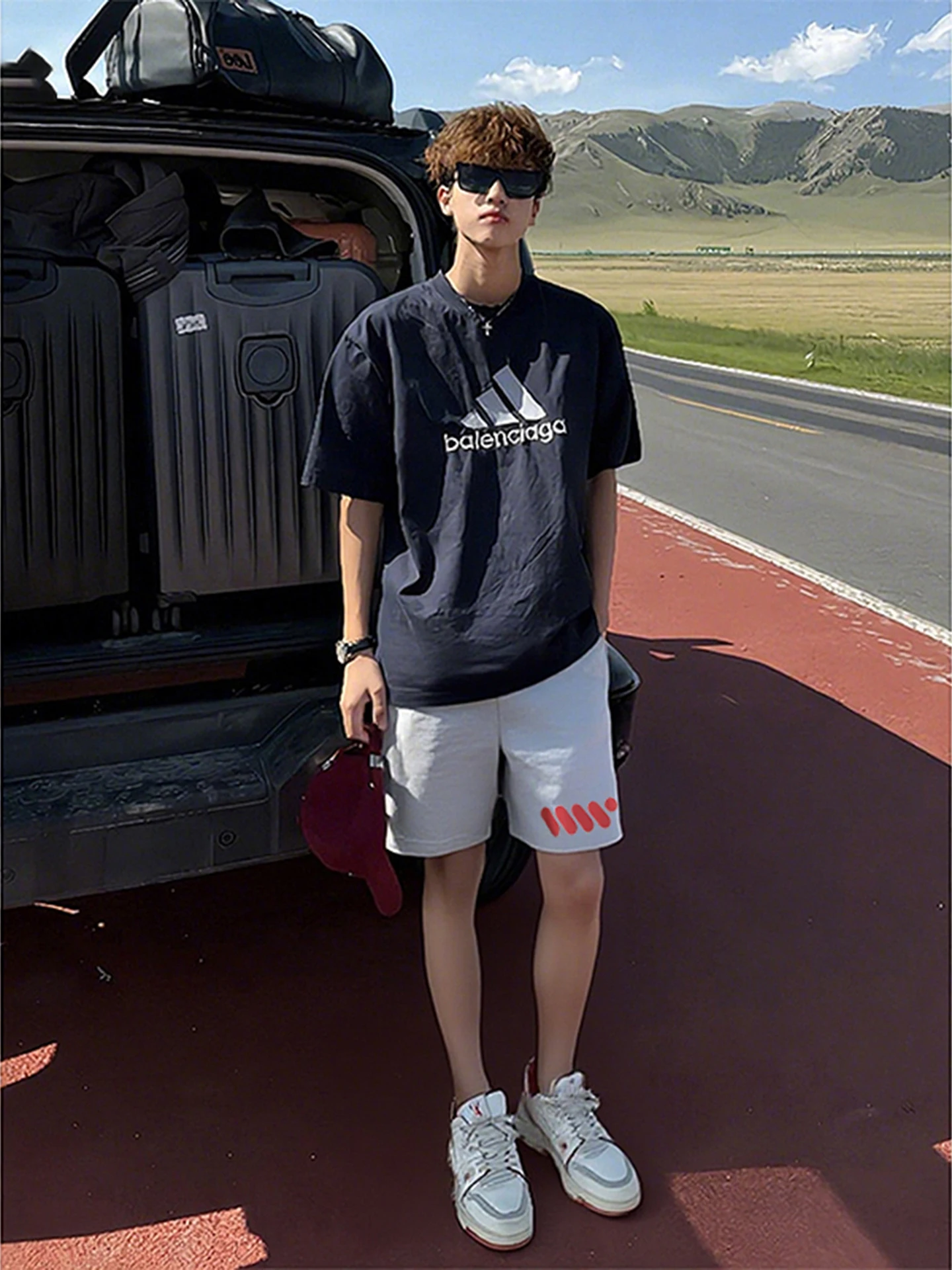 

Spor ey Floral Men's ort Pants Summer Thin American Baskeall Running Trousers Trendy Straight Tube Five-Quarter Length