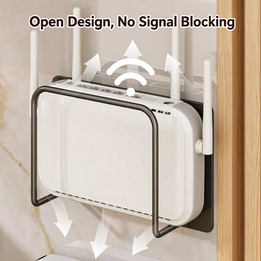 Wall Mounted Router Storage Rack Punch Free Carbon Steel Modem Holder Space Saving Wall Shelf for Home Office Device Organizer view 4