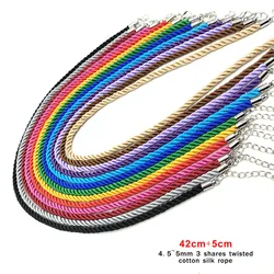 3Pcs/lot 4.5~5mm Three Strand Silk Cord Necklace Pendant Braided Rope DIY Handmade Making Adjustable Cord Chain Clasp Findings