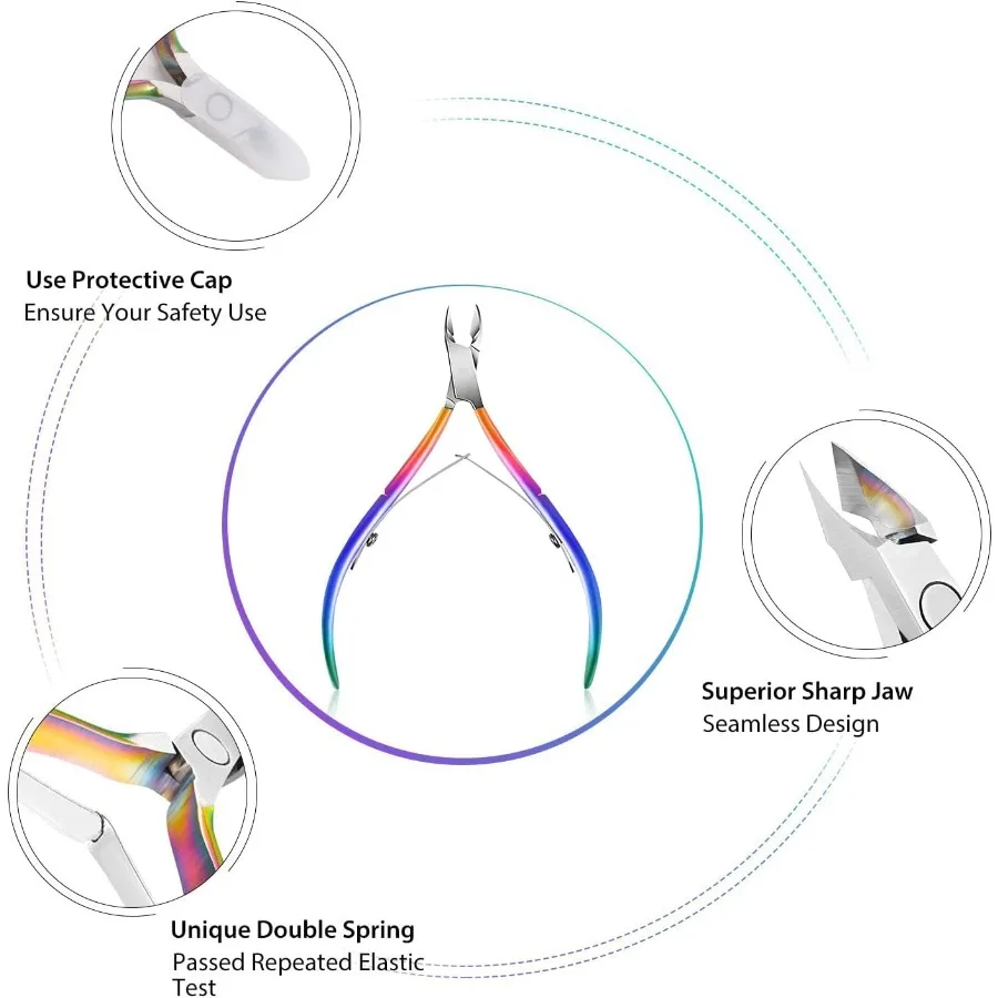 Easkep recortador de cutículas con empujador de cutículas removedor de cutículas profesional cortador de cutículas de acero inoxidable pinzas Rainbow Sharp St