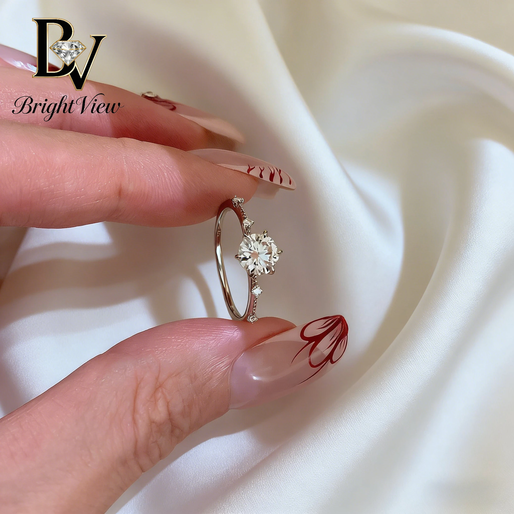 

1CT Moissanite Ring S925 Sterling Silver Thin Minimalist Adjustable Promise Wedding Band for Women