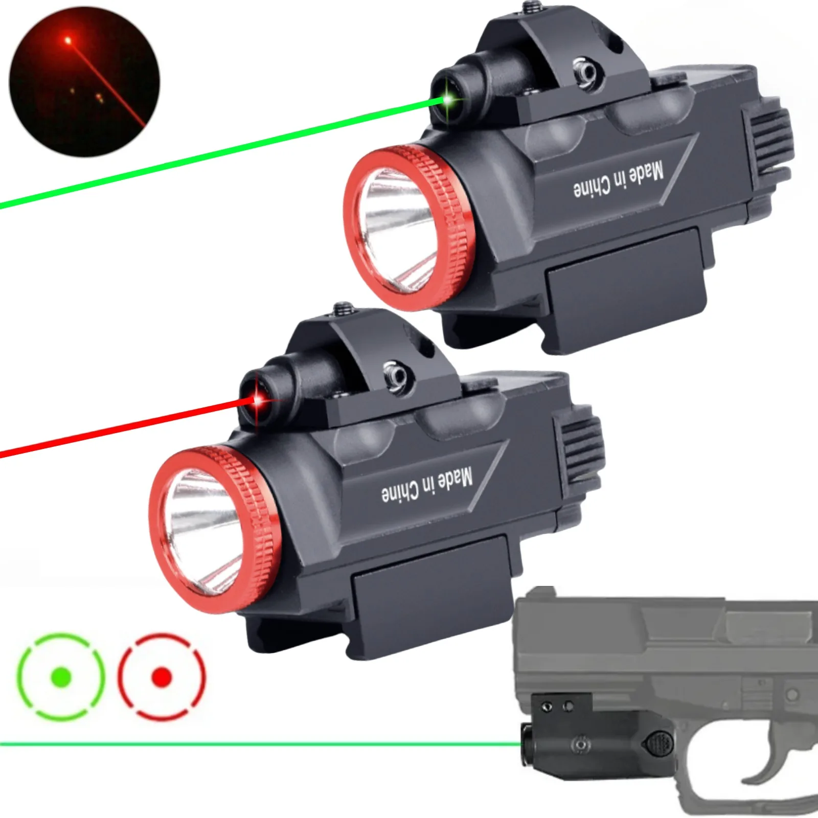 التكتيكية قابلة للشحن مسدس ضوء 800 التجويف مصباح ليد جيب كومبو أحمر أخضر نقطة سلاح بندقية ضوء إحترافي صالح 20 مللي متر السكك الحديدية