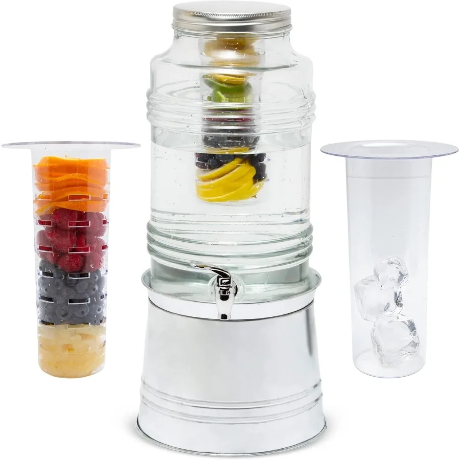 

Glass Drink Dispenser for Parties 2.4 Gallon Large Capacity Beverage Dispenser Easy Assembling with Leakproof Spigot Fruit Infu